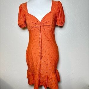 Chic Orange Eyelet Mini Dress